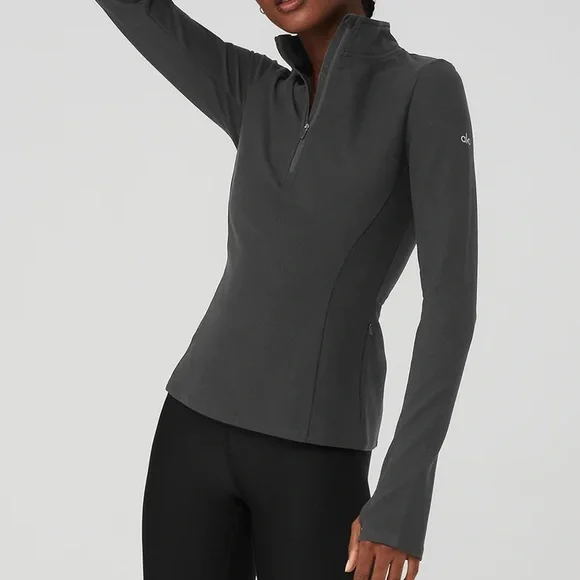 ALO Yoga ◆ ジップ ラピッド プルオーバー 1/2 アロソフト Alosoft 1/2 Zip Rapid Pullover - Black | Alo Yoga
